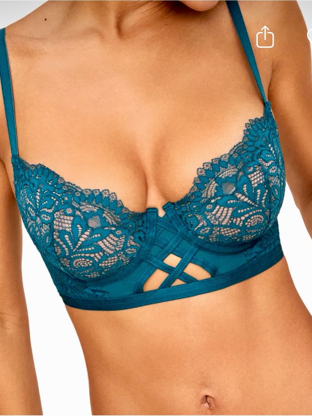 NWOT Adore Me 40H Teal Full Coverage Lace Diara Contour Balconette Bra Floral